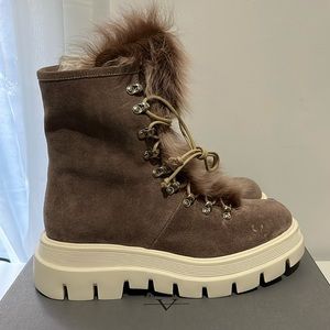 Aquatalia Shailene Mauve Pink Weatherproof booties with fur